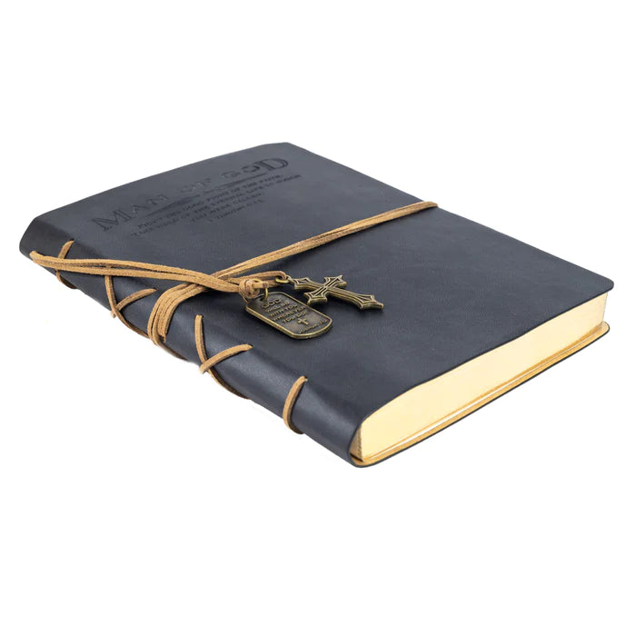 DIVINITY BOUTIQUE FAUX LEATHER JOURNAL : MAN OF GOD WITH CROSS CHARM BLACK