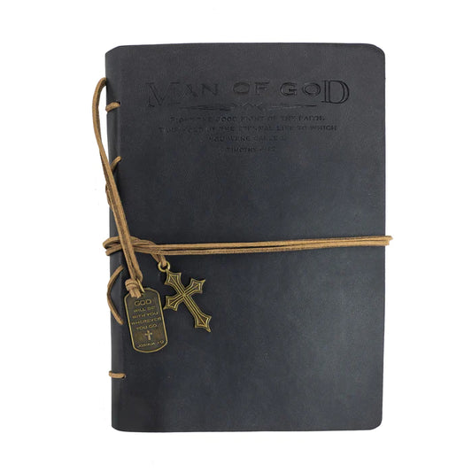 DIVINITY BOUTIQUE FAUX LEATHER JOURNAL : MAN OF GOD WITH CROSS CHARM BLACK
