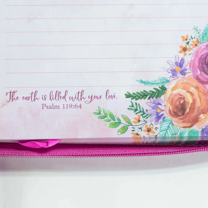 DIVINITY BOUTIQUE DIVINE DETAILS 2020: ZIPPERED JOURNAL: PINK FLORAL, GROW IN GRACE SKU: 28313
