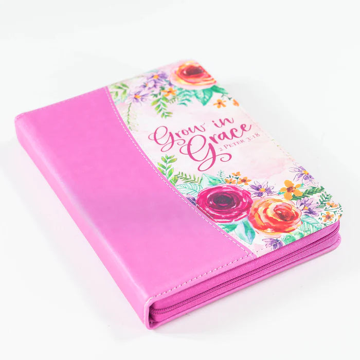 DIVINITY BOUTIQUE DIVINE DETAILS 2020: ZIPPERED JOURNAL: PINK FLORAL, GROW IN GRACE SKU: 28313