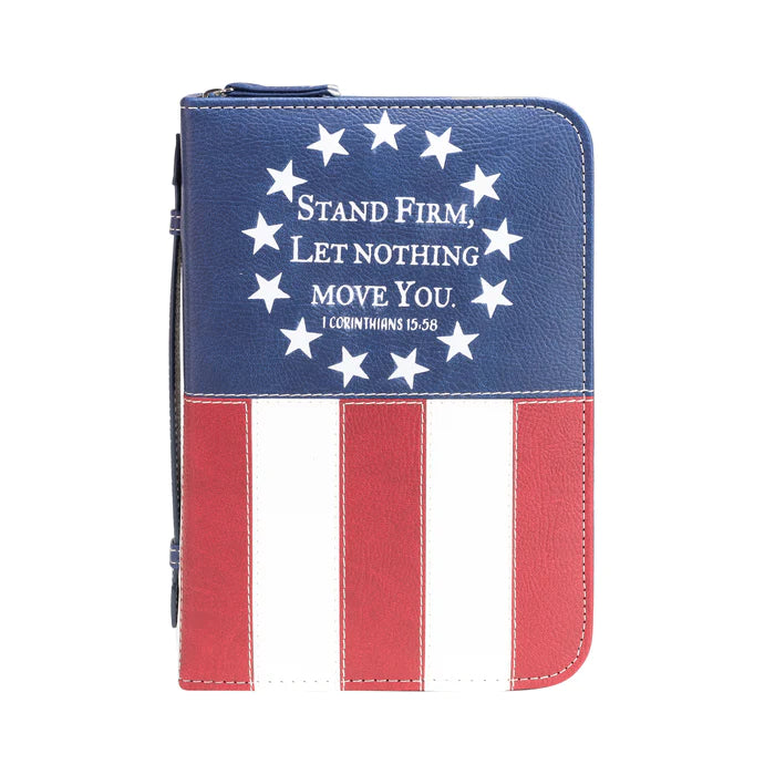 DIVINE DETAILS: BIBLE COVER: US FLAG STAND FIRM - 1 CORINTHIANS 15:58