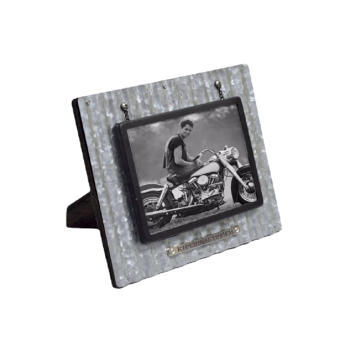 DIVINITY BOUTIQUE GOD'S GARAGE: RIDE IN TRIUMPH CORRUGATED METAL PHOTO FRAME