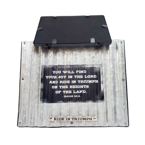 DIVINITY BOUTIQUE GOD'S GARAGE: RIDE IN TRIUMPH CORRUGATED METAL PHOTO FRAME
