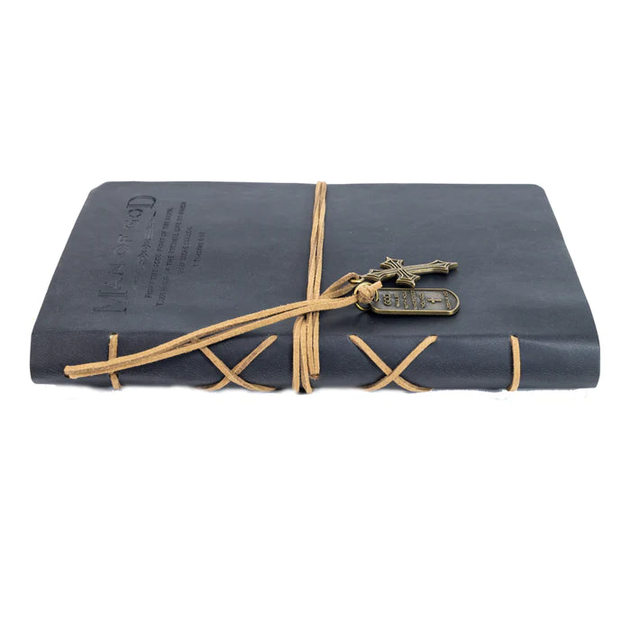 DIVINITY BOUTIQUE FAUX LEATHER JOURNAL : MAN OF GOD WITH CROSS CHARM BLACK