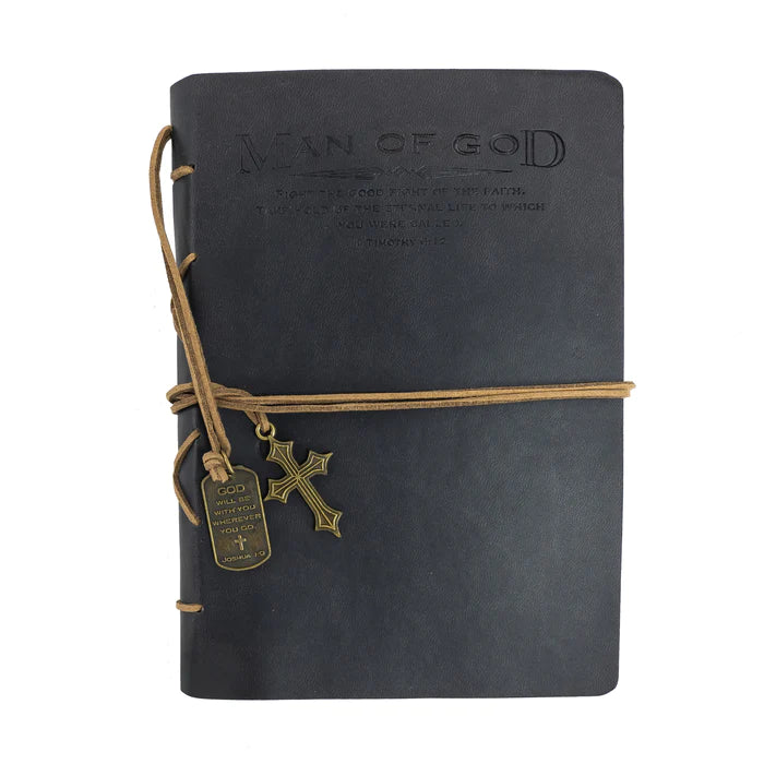 DIVINITY BOUTIQUE FAUX LEATHER JOURNAL : MAN OF GOD WITH CROSS CHARM BLACK